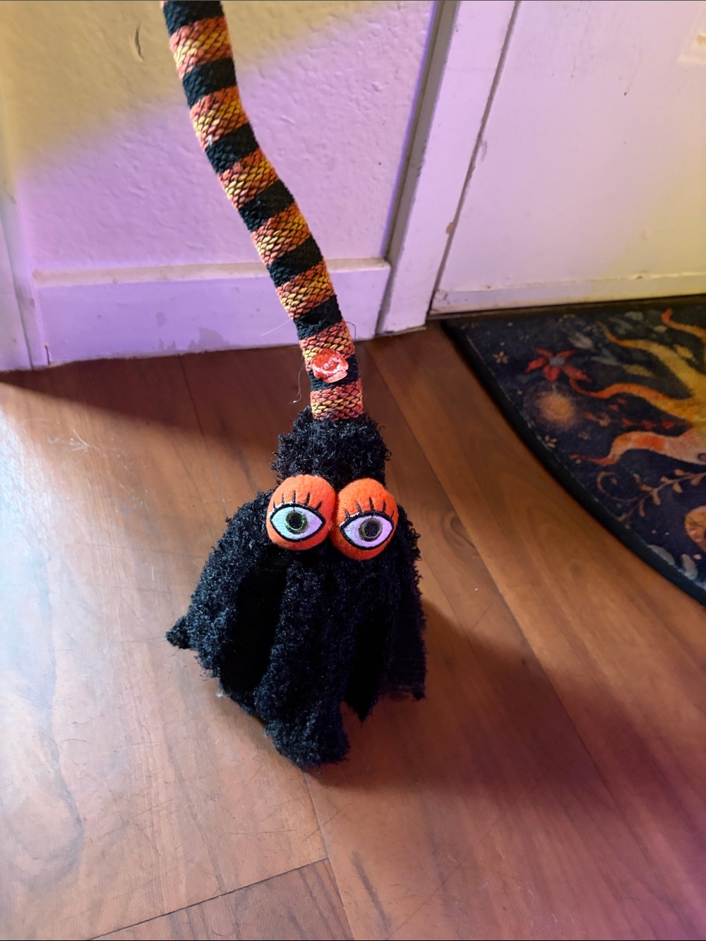 Halloween Broom Plush Toy With Sound and Motion- Black and Orange